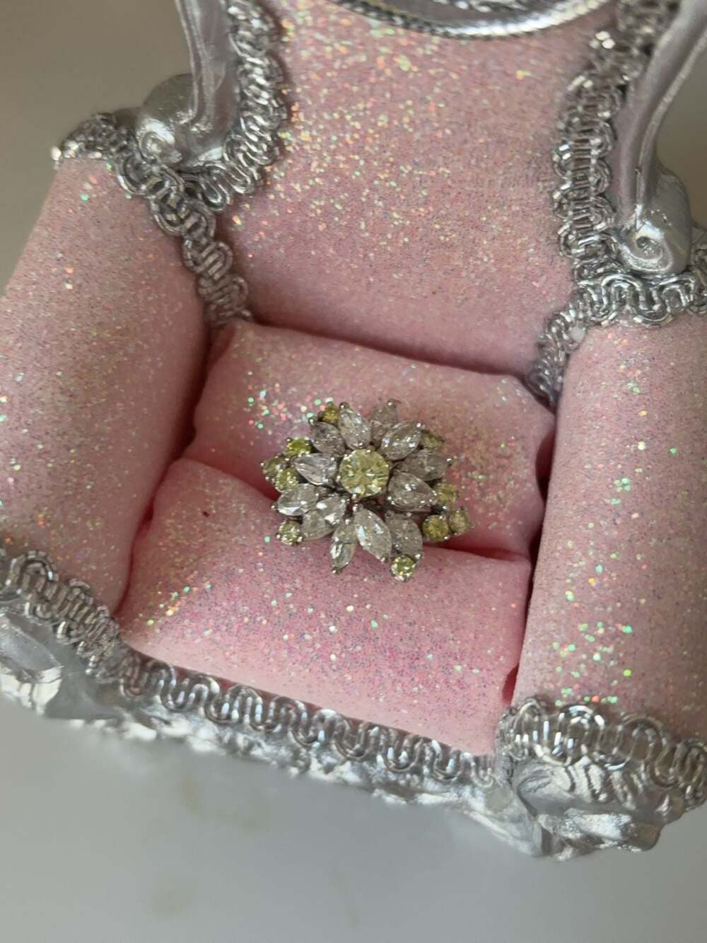 Vintage Marquise and Round Cut Diamond Cluster Cocktail Ring